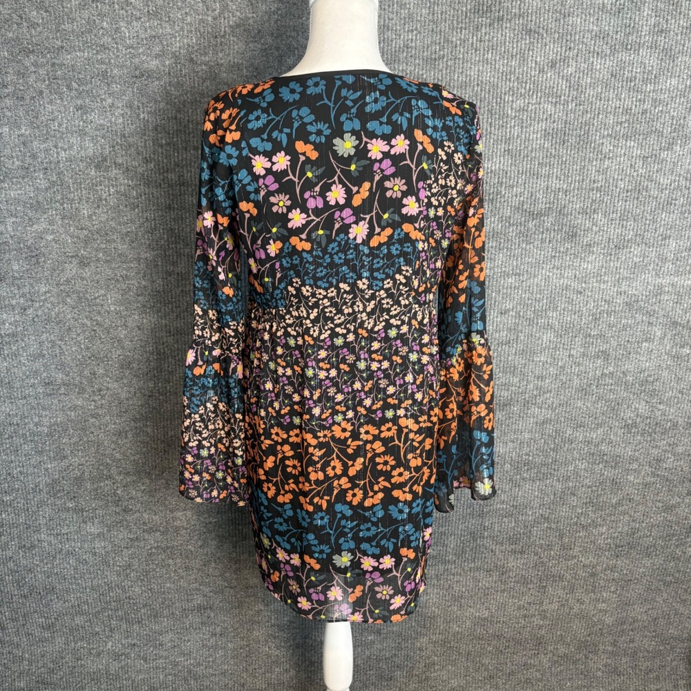 BCBG Generation Floral Lace Up Mini Dress S Bell Sleeve Boho Festival - Picture 4 of 6
